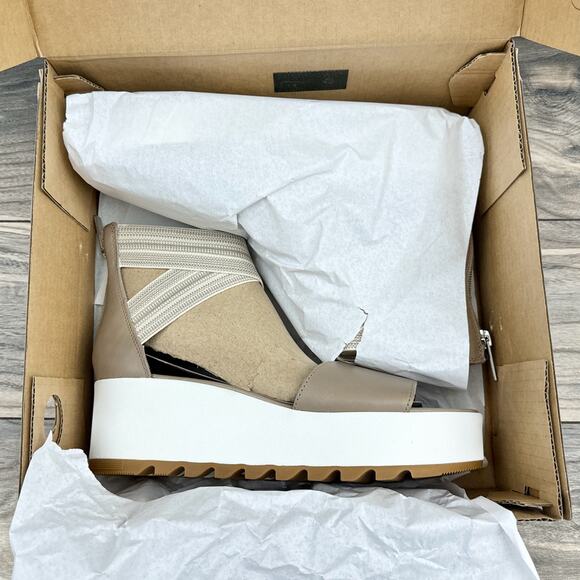 NIB Sorel Cameron 9.5M Flatform Platform Ankle Strap Leather Sandals Taupe - Picture 8 of 10